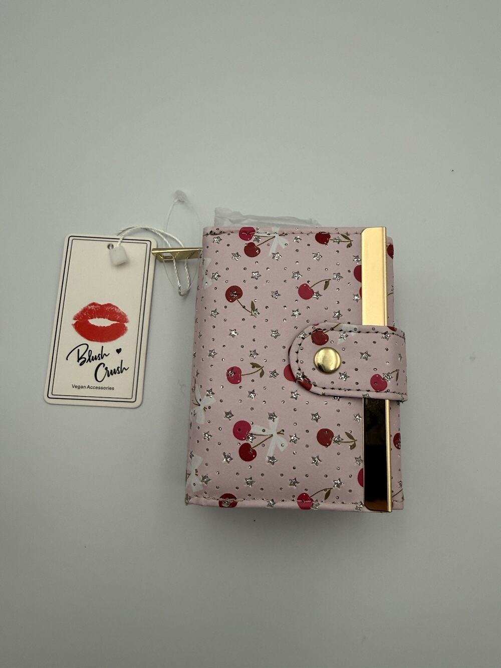 Blush Crush Pink Cherry Small Chunky Trifold Wallet Zip Coin Pouch ID Window NWT